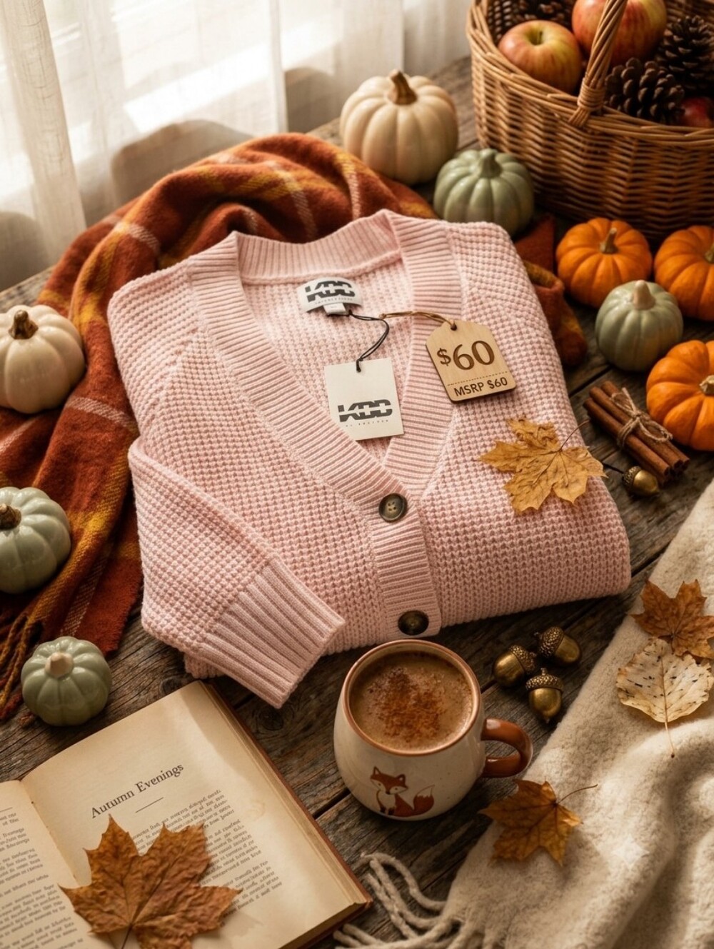 KBB By KAHLANA  Pink Waffle Knit Button-Front Cardigan Sweater Size L